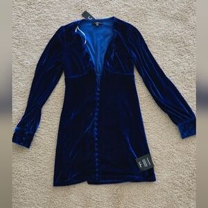 Lulu's Cobalt Blue Velvet Dress with Covered Buttons